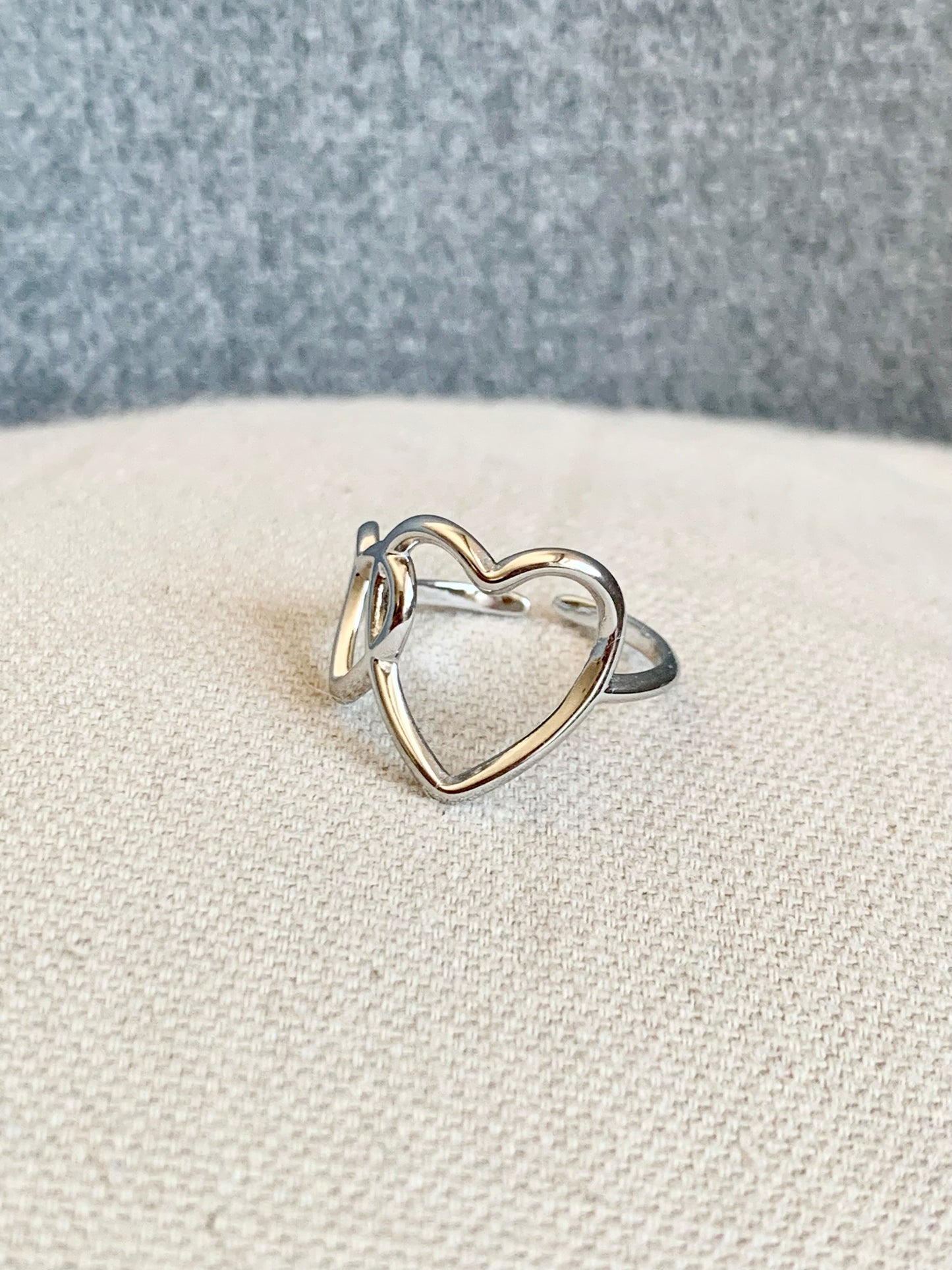 Bague « double coeur » argentée