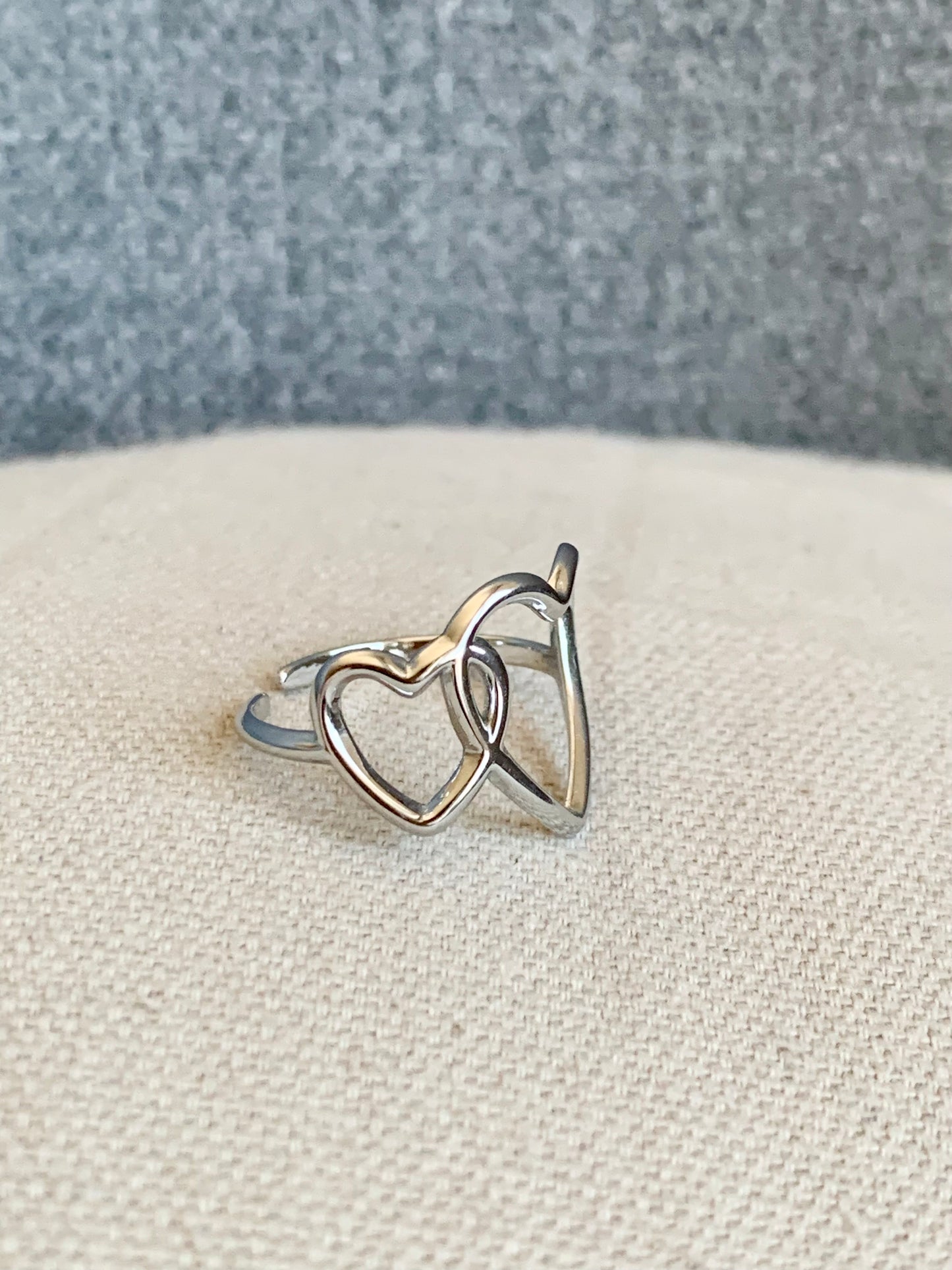 Bague « double coeur » argentée