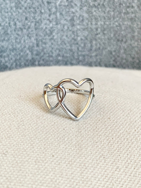 Bague « double coeur » argentée
