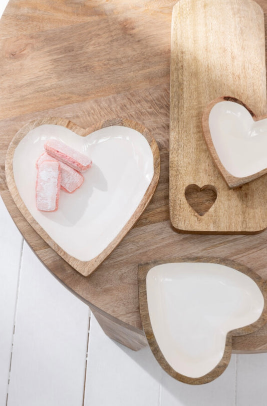 Set de 3 plats coeurs en manguier