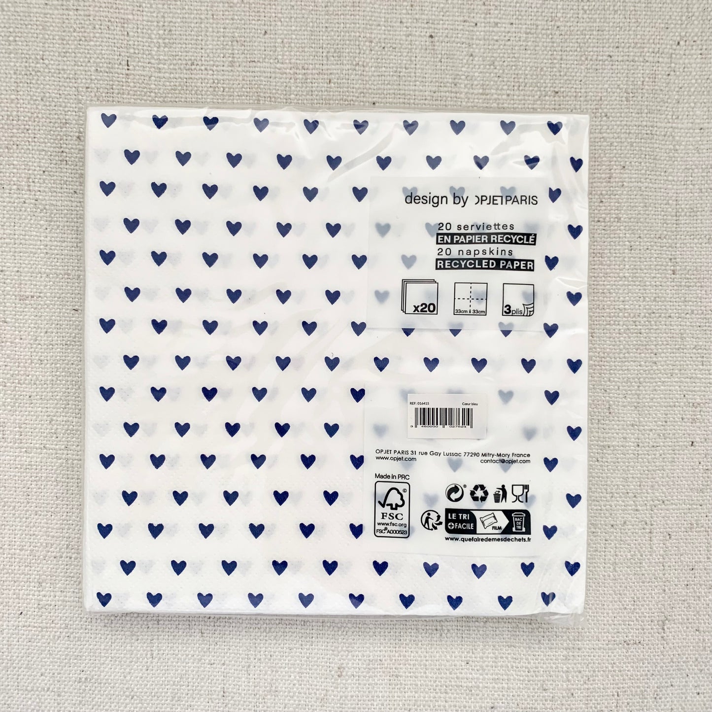 Serviettes coeurs bleus