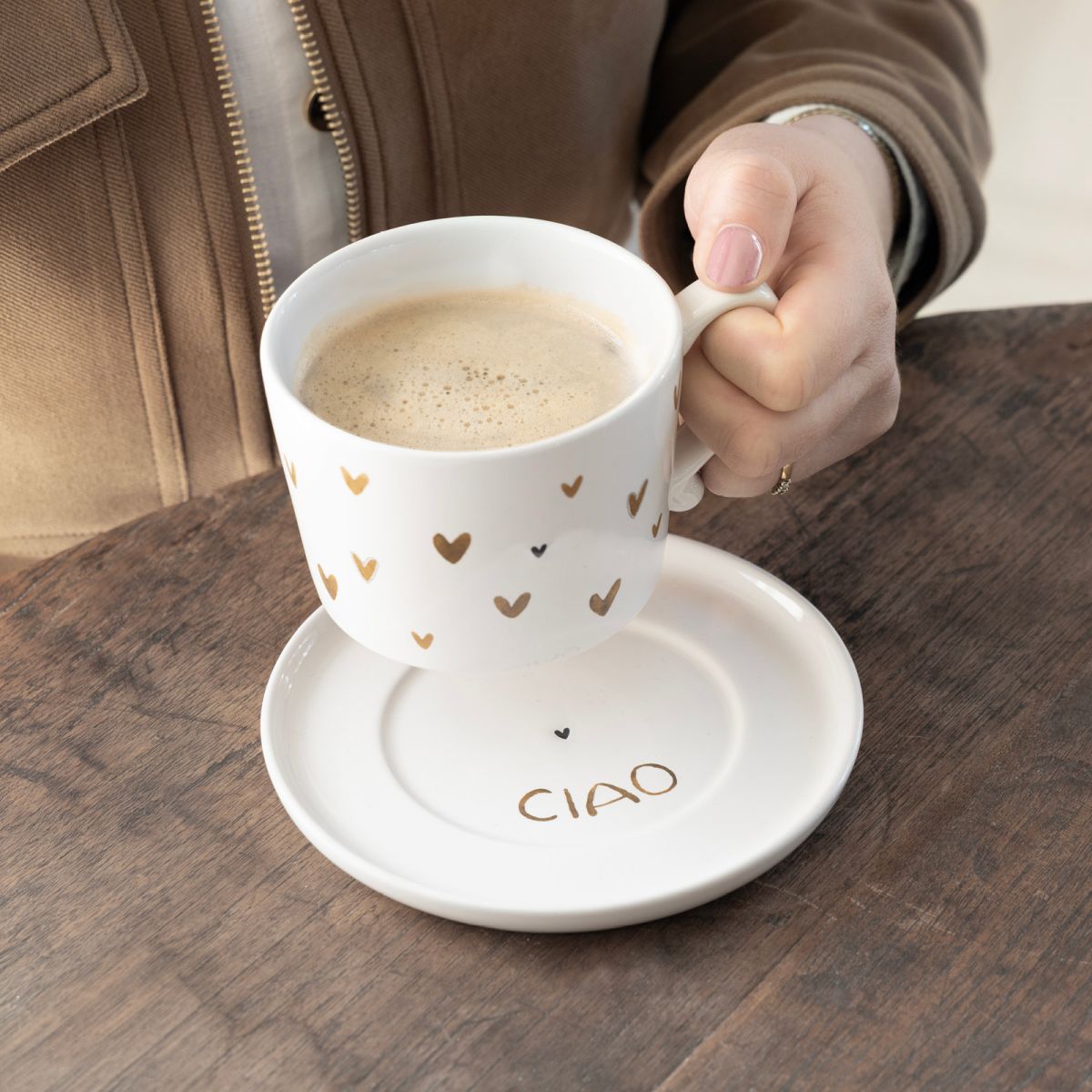 Mug White/little hearts in brown