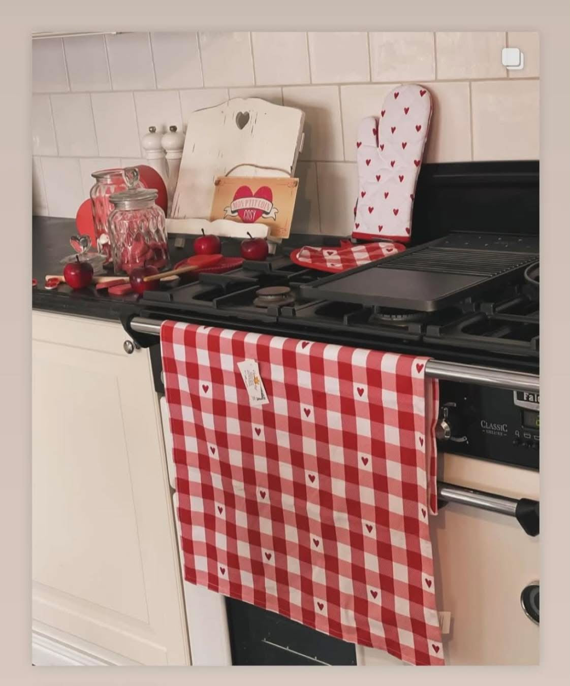 Essuies de cuisine coeurs rouge